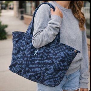 Victoria’s Secret Blue Tie-Dye Canvas Tote Bag | Large Shoulder Bag